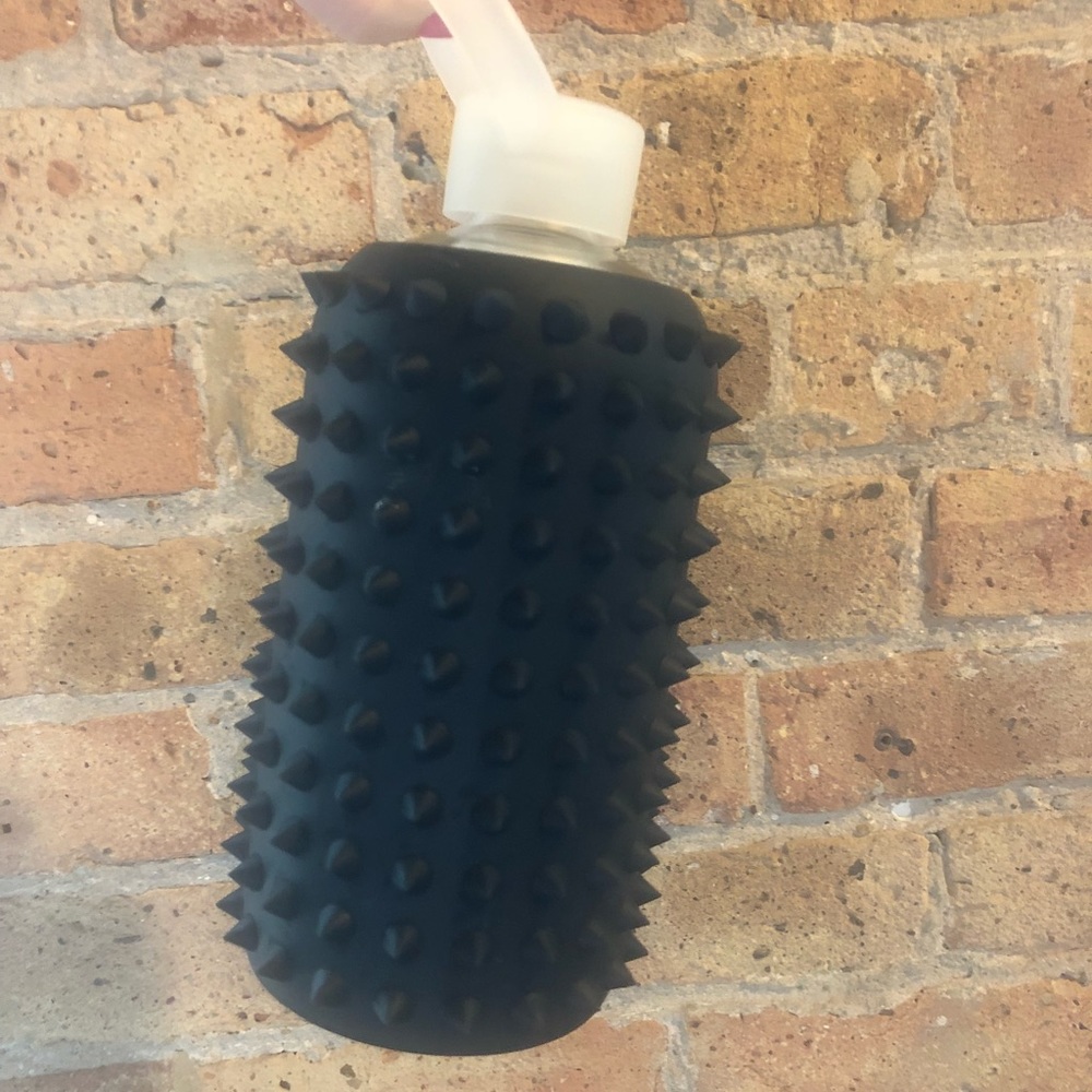 BKR black spiked glass water bottle